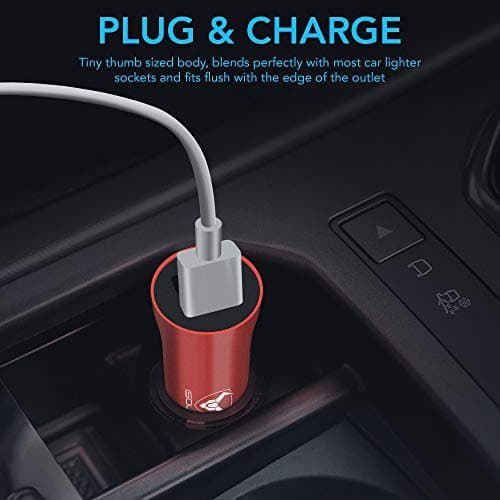 iSOUL Car Charger, USB Car Cigarette Lighter Charger, 12V/24V (DC 5V) 3.1A USB Car Chargers Adapter 2-Port, Fast Charging for iPhone 15 14 12 11 X Pro Max Samsung Galaxy iOS Android Devices Red — view 5