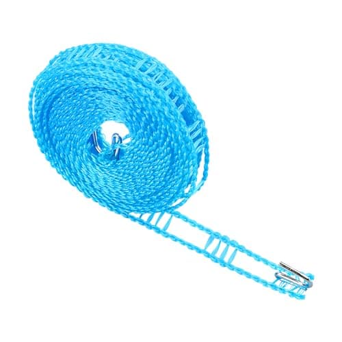 Rumyve Nylon Portable Laundry Cord with 2pcs Stainless Steel Hook, Non-slip Windproof Clothing Cord, Compact Drying Line for Camping Trips, Blue