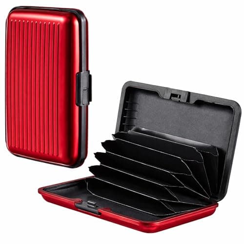 D.A.Y. Republic RFID Blocking Credit Card Holder, Card Protector, Aluminium, Business Card Case for Women or Men, Metal ID Organiser Wallet with 6 Slots, Compact and Convenient, Travel Wallet (Red)