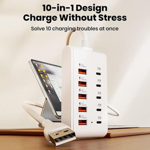 Fast Speed 10 in 1 Multi Port USB Charger Type C Quick Charge Socket Desktop Quick Adapter for Telephones with Multiple Ports — view 4