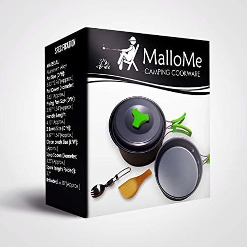 MalloMe Camping Cookware Mess Kit, Camping Cooking Set 10 Pcs - Camping's Pans and Pots Set for Travel Backpacking Portable Camp Essentials Equipment & Accessories, Camp Pot for Food & Kitchen — view 5