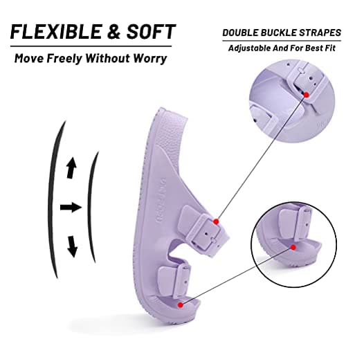 VICT POPU Womens Sandals Open Toe Adjustable Double Buckle Strap Waterproof EVA Footbed Arch Support Mules Slides Light Purple UK 6 — view 3