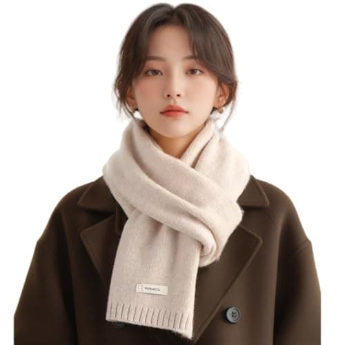 Kovake Winter Wool Scarf Warm Cashmere Scarf - 100% Wool - Soft Knitted Scarf Autumn Winter Solid Versatile Shawl Neck Wrap for Women Mens, 160 x 20 cm (Beige) — view 2