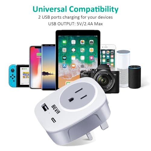 US to UK Plug Adapter, BEVA 2 Way USA to UK Travel Adapter with 2 USB Slots — view 4