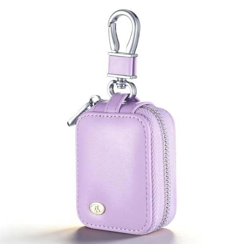 Purple Wired Earbuds Case, PU Leather Earbud Pouch with Zipper, Portable Small Earphone Case Organizer Keychain for Cable, Wired Earphone, Earbud