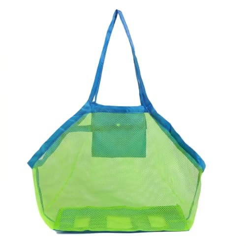 Large Mesh Beach Bag,Beach Toy Bag for Kids,Mesh Beach Bags,Foldable Toys Net Tote Bags Waterproof Lightweight for Sand Storage for Wet Towels Swim Pool Travel Essentials Accessories (40x24x38 cm)