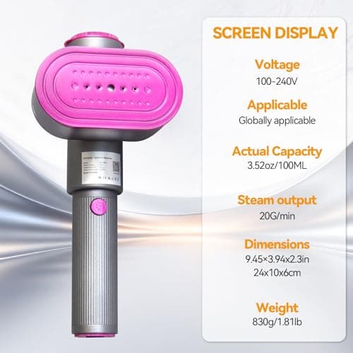 Travel Steamer for Clothes, 110-240V Dual Voltage Handheld Mini Steamer Iron with LED Dispaly, 1200W, 15S Fast Heat Up, 2 in 1 Portable Garment Steamer for Travel & Home, Grey Purple — view 6