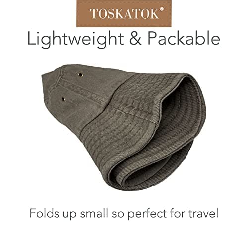 TOSKATOK Pure Washed Cotton Bucket hat UV Sun Protection Breathable Beach Holiday Travel Hat-ARMYGREEN-60 — view 6