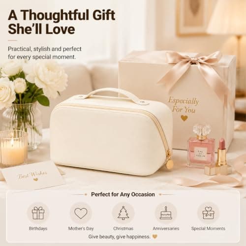 Travel Makeup Cosmetic Bag, Waterproof PU Leather Organiser, Brush Pocket — view 2