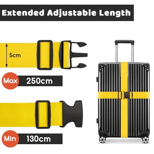 WISYOK Luggage Straps Extended, 2 Pack, 130-250cm Adjustable, Yellow — view 2