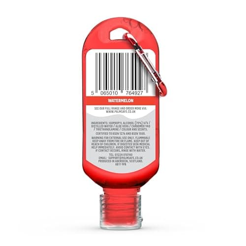 Palm Safe Watermelon 3 Pack 60ml Anti Bacterial Premium Hand Sanitiser Travel Size Refillable Clip Bottle Quick Drying Non Sticky Extra Moisturising Kills 99.9% of Viruses and Bacteria — view 2
