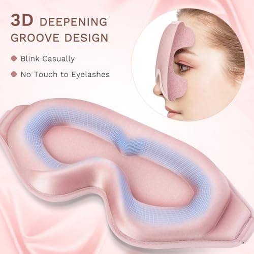 FlyCoco 99% Fully Block Out Light Eye Sleep Mask, 3D Deep Contoured Eyes Cover Zero Pressure, Long Lash Extension Eyes Mask with Adjustable Straps for Sleeping Travel Home Nap Rest Women Men (Pink) — view 5
