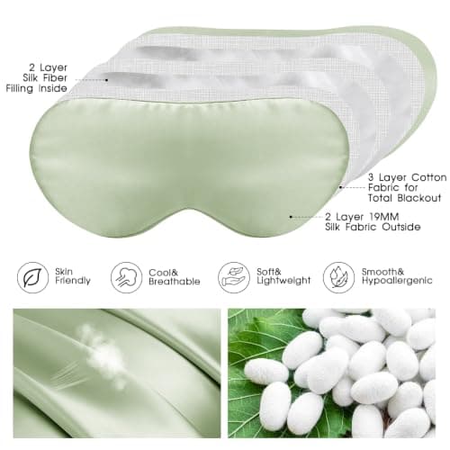SILKTALE 100% Mulberry Silk Eye Mask for Sleeping with Silk Wrapped Adjustable Strap,Mint Green — view 5