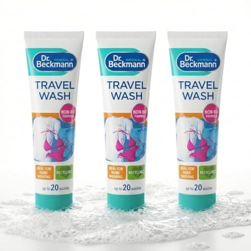 Dr Beckmann Travel Wash Non Bio Laundry Gel 100ml Pack of 3 - Hand Wash Detergent for Delicates, TSA-Friendly Travel Size, Up to 60 Washes, Gentle on Sensitive Skin