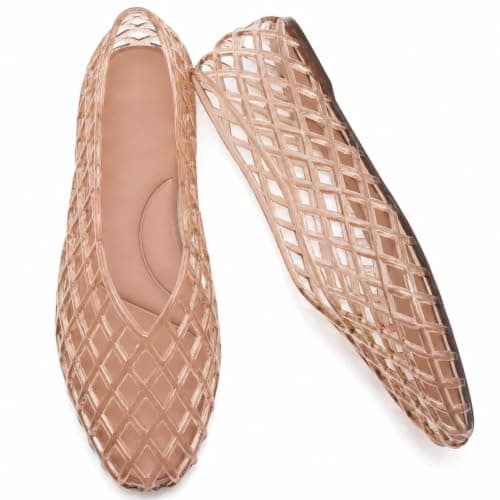 Jelly Shoes for Women PVC Jelly Flats Slip On Mesh Lattice Sandals Nude