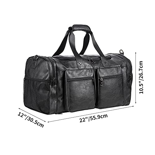seyfocnia Weekender Bag with Shoe Compartment, Waterproof Pu Leather Overnight Bag Weekender Bag Mens Travel Duffle Bag Large Carry on Bag Travel Tote Duffel Bag for Men or Women-Black — view 5