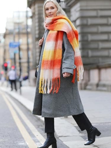 Style Slice Oversized Tartan Blanket Scarf for Women, Pink-01 — view 3