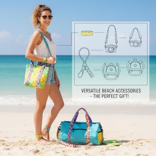 Beach Storage Straps 5-Pack - Elastic Bands for Quilt, Bed Sheet, Towel Binding, Tropical Print Design, 30x5 cm — view 6