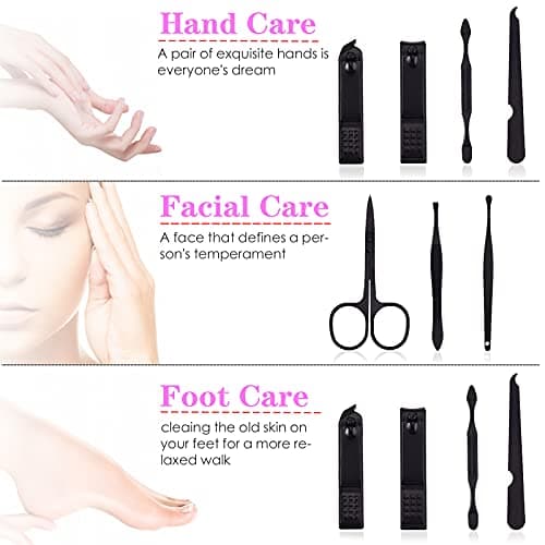 Professional Manicure Stainless Steel Set, 7 pcs Portable Nail Clippers Set, Pedicure Set, Eyebrow Grooming Kit, Nail Care Tools with Luxurious Leather Case — view 2