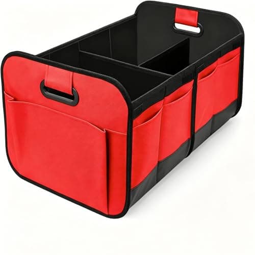 Car Boot Organiser - Foldable Car Boot Bag Car Trunk Organizer Storage Collapsible Trunk Organizer for most Cars, Waterproof Multi-Compartment Collapsible with Reinforced Base, Strong Handles(Red)