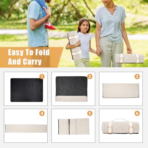VIREO GARDEN Waterproof Picnic Blanket Portable with Carry Strap for Beach Mat or Family Outdoor Camping Party, 200x145cm Park Blanket for Grass Park, Hiking, Travel, Concerts.YellowFlower — view 6