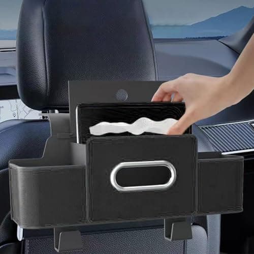 Car Seat Back Organizer with Tissue Holder,Cup Drink Holder Tissue Box Multifunctional Vehicle Seat Back Hanging Storage Box for Kids and Backseat Passengers Share Rid for Travel Accessories — view 3