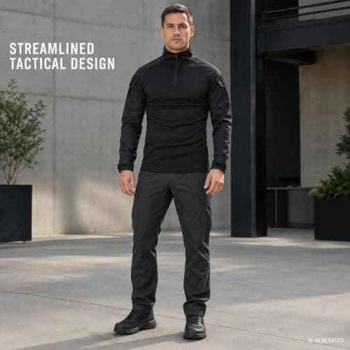 Men's Tactical Shirt Quarter Zip Camo Sleeves for Outdoor Training (E,S) — view 4