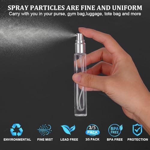 AOOWU Perfume Atomiser Bottles, 5Pcs 10ml Refillable Perfume Atomizer Empty Spray Bottles, Empty Glass Atomiser Spray Bottles, Portable Purse Pocket Handbag Perfume Bottle for Men and Women — view 5