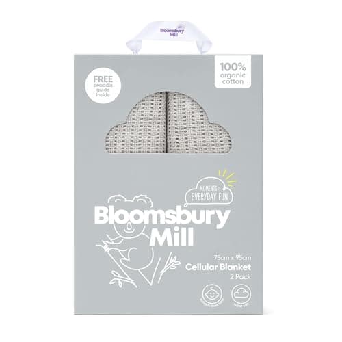 Bloomsbury Mill - Cellular Blankets Baby - Soft 100% Organic Cotton Baby Blanket - Pack of 2 - Essentials For Newborn - Ideal for Cot Bed, Travel, Car Seat, Pram, Moses Basket - Grey 75x95cm
