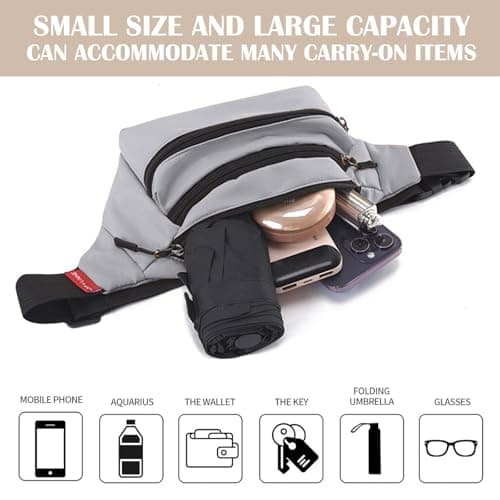 Risipu Bum Bag for Men Women, Lightweight Water-Resistant Waist Packs with Adjustable Belt & 3 Zipper Pockets, Fashionable Fanny Pack for Travel, Running, Hiking, Cycling (Grey) — view 6