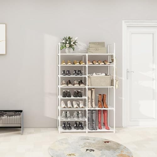 Lxvckly Shoe Rack, 8 Tiers Shoe Storage Organizer, Metal Tall Shoe Shelf Holds 26-30 Pairs, Vertical Shoe & Boot Organizer for Narrow Spaces, Entryway, Closet, Hallway, Cloakroom, Garage White — view 2