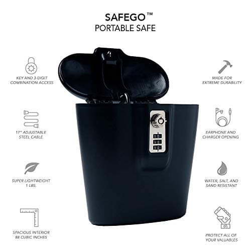 SAFEGO Portable Indoor/Outdoor Lock Box Safe with Key and Combination Access (Black) — view 2