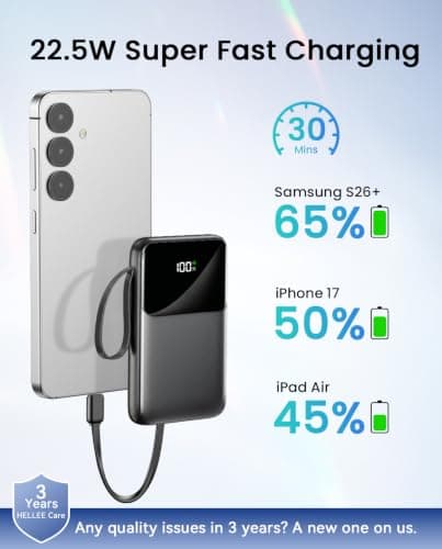 Power Bank Fast Charging 10000mAh, 22.5W Portable Charger Built-in 4 Cables — view 5