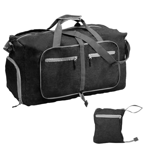 PATNFR Travel Duffle Bag 65L Holdall Bags Foldable Lightweight Holdall Bag for Men 63x29x35 CM Multi Pocket Duffle Bags Nylon Sports Equipment Organizer for Traveling The Gym(Black)