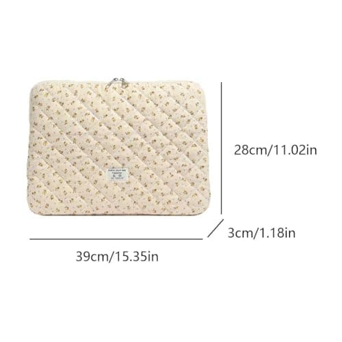 CHAMAIR Puffy Laptop Sleeve 15 Inch Cute Laptop Case Floral Quilted Laptop Sleeve Cute Aesthetic Cover Case 14'' 15'' (Yellow 15in) — view 6