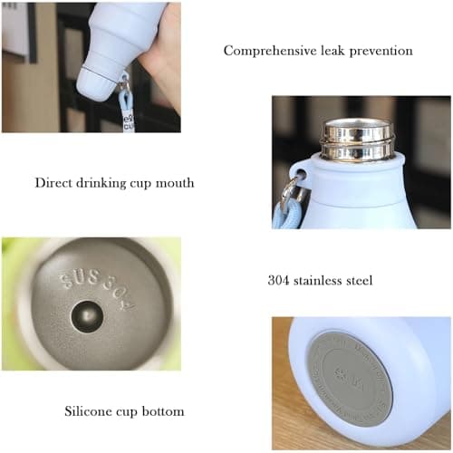 Insulated Water Bottle, 500ml/17oz Stainless Steel Double Wall Metal Leak Proof Vacuum Flask for Keep Hot & Cold, Reusable Thermal Flask with Lanyard, Thermal Bottle for Travel Sports Gym (Green) — view 4