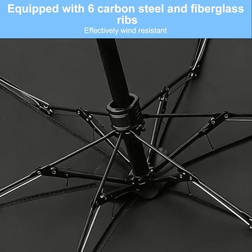 ZRUEWOT Manual Mini folding umbrella, pocket umbrella Black 6 Ribs, with Storage Bag UV Protection Portable Mini Travel Sturdy Pocket Umbrella Unisex Black — view 6