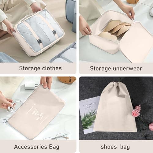 Packing Cubes for Suitcases, MOFELON 9 PCS Packing Cubes for Backpack, Luggage Suitcase Organiser Bags, Travel Essentials Bag for Clothes Shoes,Travel Accessories (Beige) — view 3