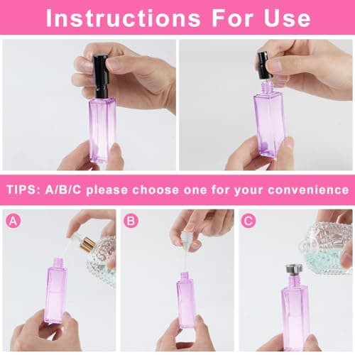 LOPHE Perfume Atomiser Refillable, Mini Perfume Refill Bottles, Empty Clear Glass Perfume Atomiser Spray Bottles, Portable Atomiser with Fine Mist for Daily Business Trips, 20 ml 3 Pcs Mixed Colors — view 6