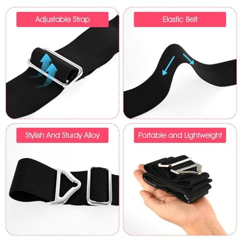 2-in-1 Travel Belt for Luggage Straps Over Handle for Add a Bag, Adjustable Travel Luggage Belt Strap with Alloy Buckle Elastic Belt for Carry On Bag, Suitcase Strap Travel Accessories(Black) — view 3