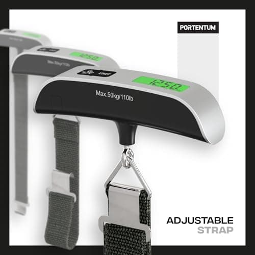 PORTENTUM Luggage scale digital with LCD display – Up to 110 lb – Automatic weight lock – Accurate suitcase weight for travel essentials – Suitcase weighing scales portable with temperature indicator — view 2