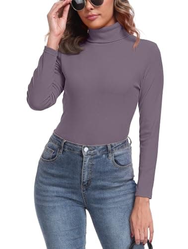 IWOLLENCE Turtleneck Women Thermal Tops Polo Neck Jumpers (Purple, S) — view 3