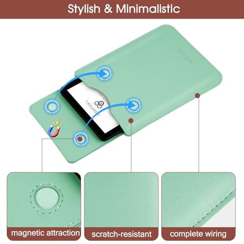 HoYiXi Universal Sleeve Case for 6-inch Kindle/Kobo/Voyaga/Pocketbook/Tolino E-book reader Lightweight Leather Protective Sleeve Case Pouch for 6-inch E-book, Green — view 3