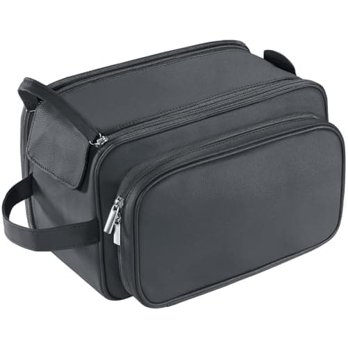Large Toiletry Bag for Men, PU Leather Travel Toiletry Organizer, Dopp Kit Water-Resistant Shaving Bag for Toiletries Accessories Toiletries Organizer Cosmetic Bags, Black, XL, Toiletry Bag