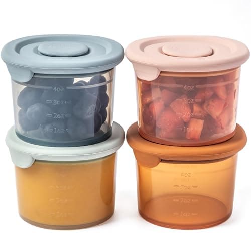 Moonkie Silicone Baby Food Storage Containers, 4 Pack, 120ml Weaning Freezer Pots with Airtight Lids, Reusable Baby Food Snack Pots, Microwave and Dishwasher Safe, Perfect for Infant & Toddler Food