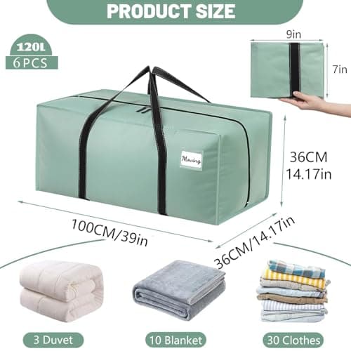 Dntorx 6 Pack 120L Moving Bags and Storage Bag Dorm Moving Essential, Green — view 2