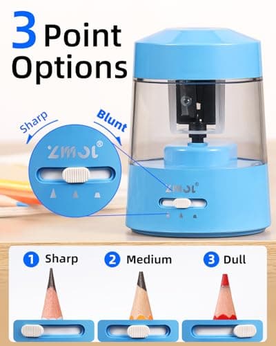 ZMOL Electric Pencil Sharpener for 6-12mm Jumbo Colored & No.2 Pencils Blue — view 3