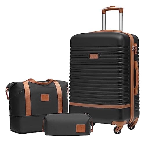 COOLIFE Suitcase Set 3 Piece, 24" Medium Suitcase with Travel Bag &Wash Bag