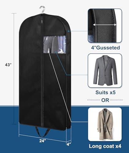 KIMBORA 43" Suit Bags for Closet Storage and Travel, Gusseted Hanging Garment Bags for Men Suit Cover With Handles for Clothes, Coats, Jackets, Shirts（3 Packs） — view 2