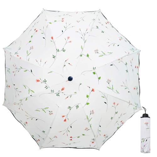 Maibar Sun Umbrella for Women UPF 50 UV Umbrella spf 50 Compact Lightweight Mini Umbrellas Flower (Beige)